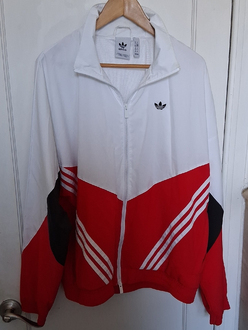 adidas White, Red & Black Trefoil Colorblock Rycycled Polyester Track Jacket Xl
